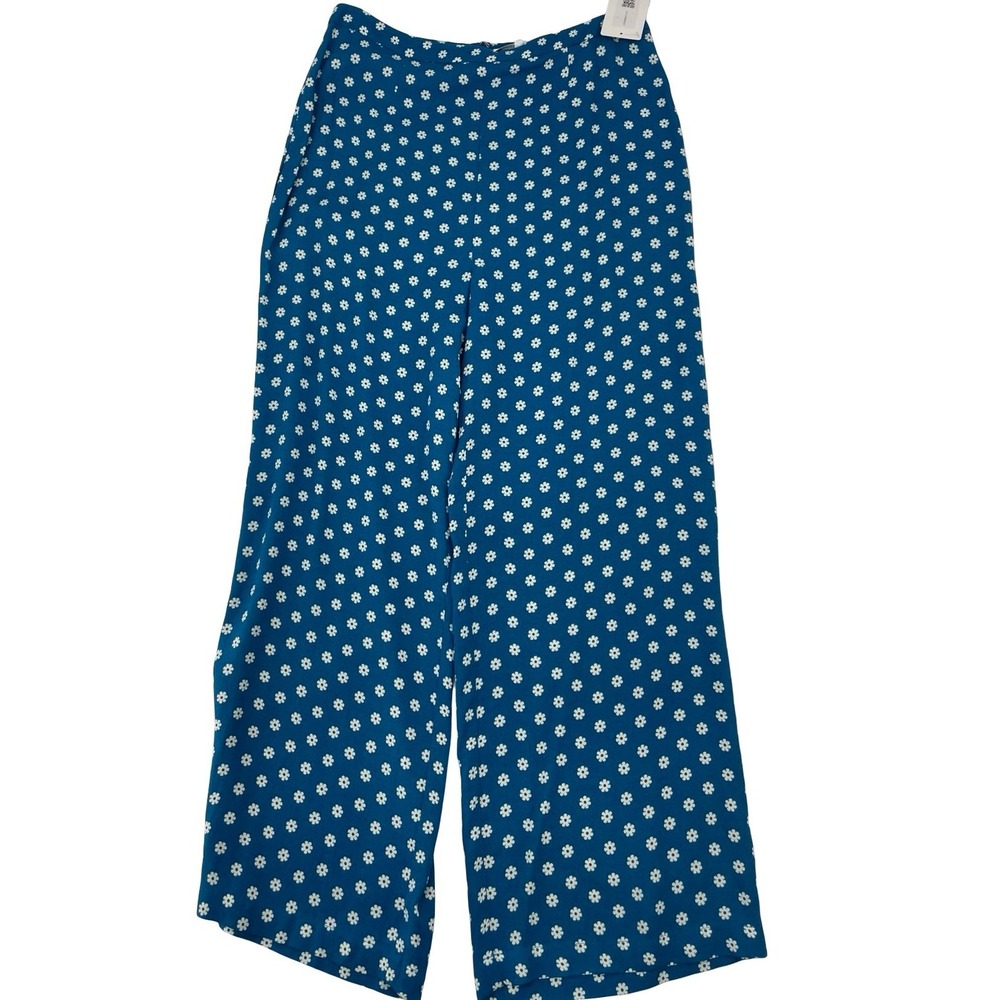 Reformation Women's Pants Wide Leg Floral Blue Viscose Rayon Size 8